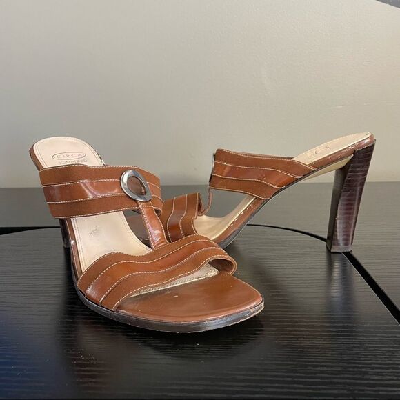 Joan & David Shoes - Circa Joan & David Brown Fabric Upper and Leather Sole Mule Sandal, 10